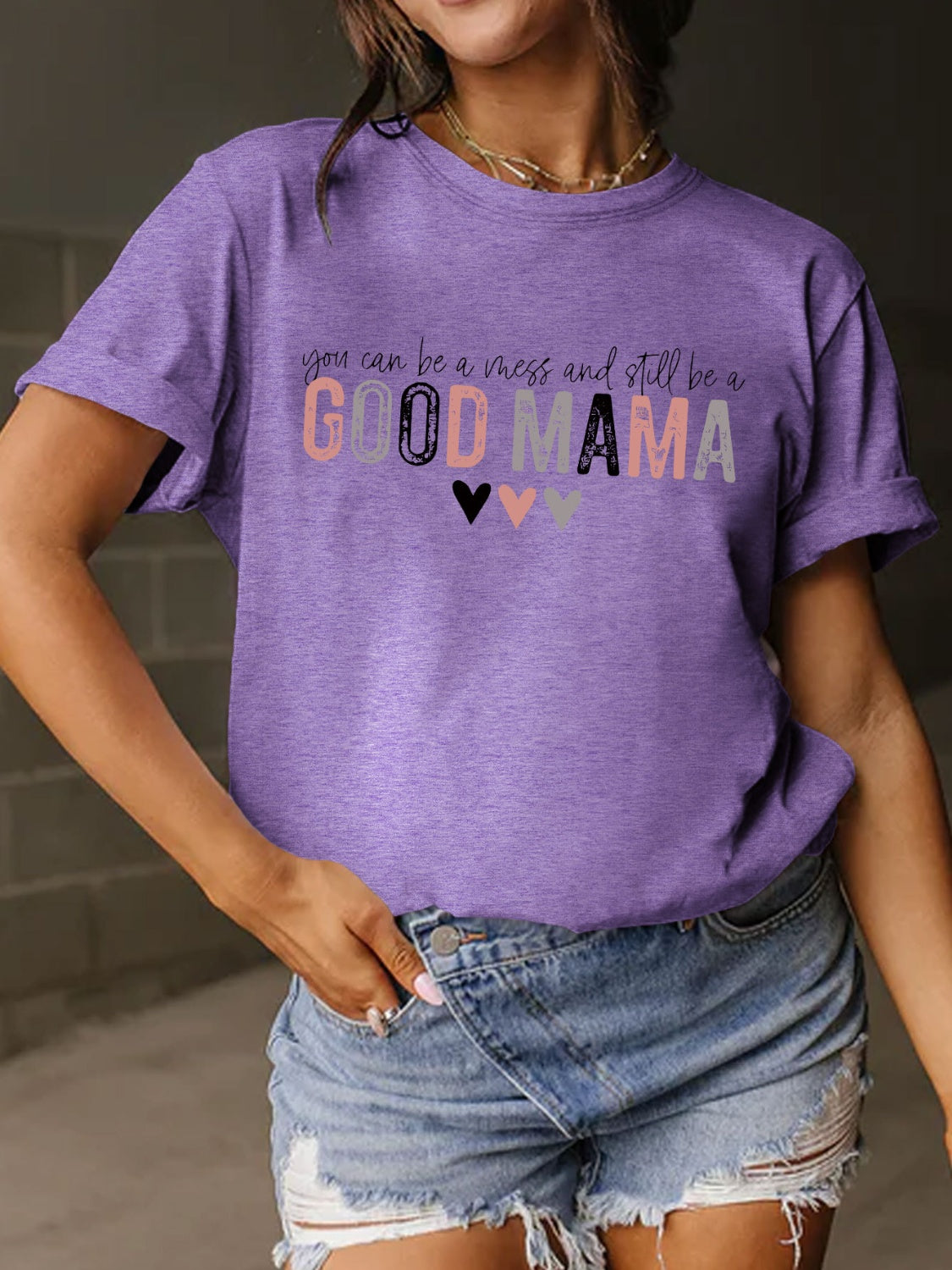 Full Size Letter Graphic Round Neck Short Sleeve T-Shirt Lavender