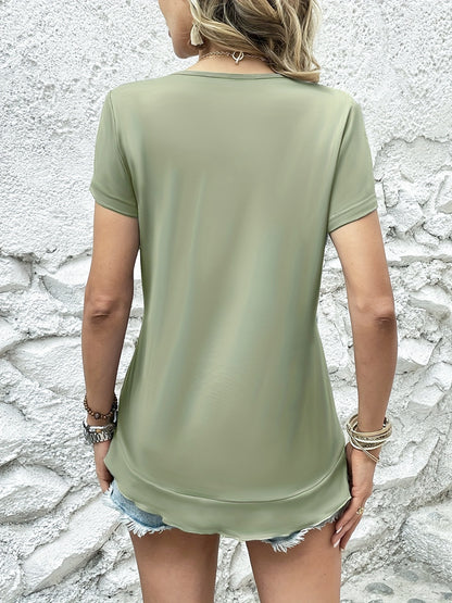 Ruffled Round Neck Short Sleeve Top Sage