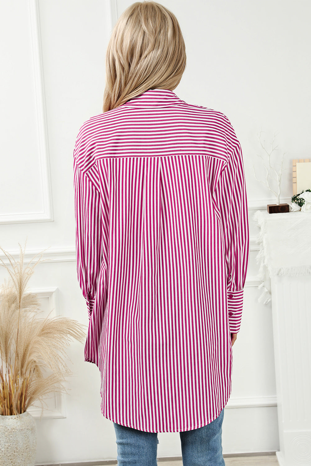 Striped Collared Neck Long Sleeve Shirt