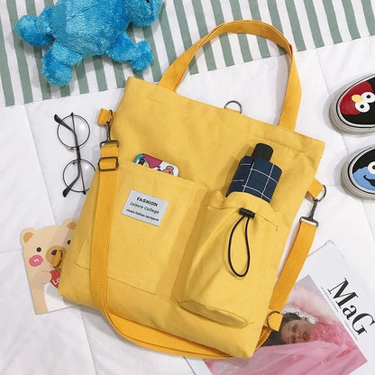 Harajuku Canvas Shoulder Bag for Women – Preppy Student Backpack with Multiple Pockets