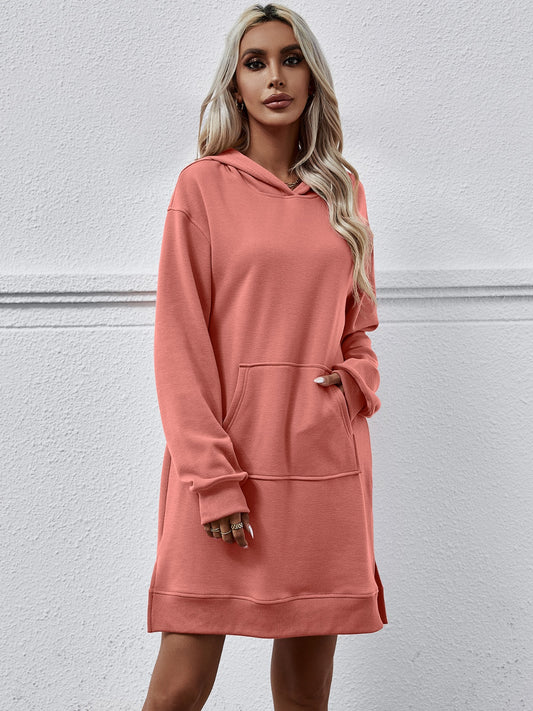 Slit Long Sleeve Hooded Dress with Pocket Blush Pink