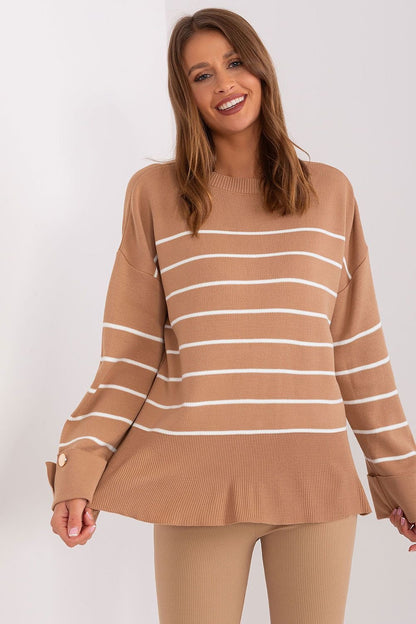 Casual Striped Sweater with Decorative Buttons