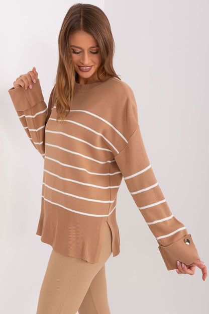 Casual Striped Sweater with Decorative Buttons