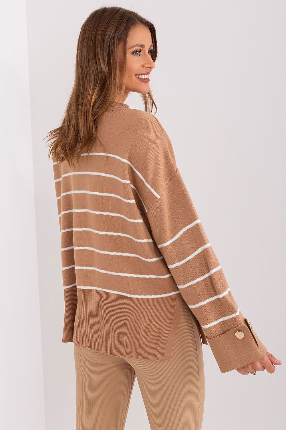 Casual Striped Sweater with Decorative Buttons