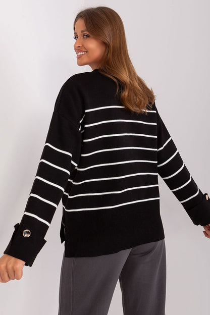 Casual Striped Sweater with Decorative Buttons