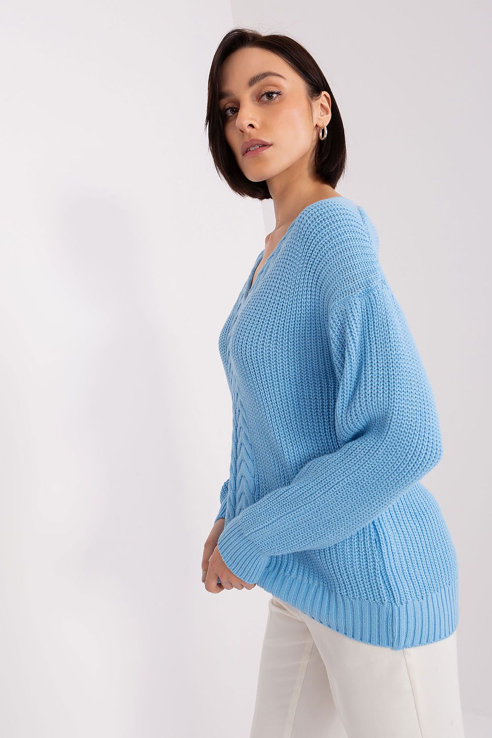 Elegant Textured V-Neck Women's Sweater 191412 Badu