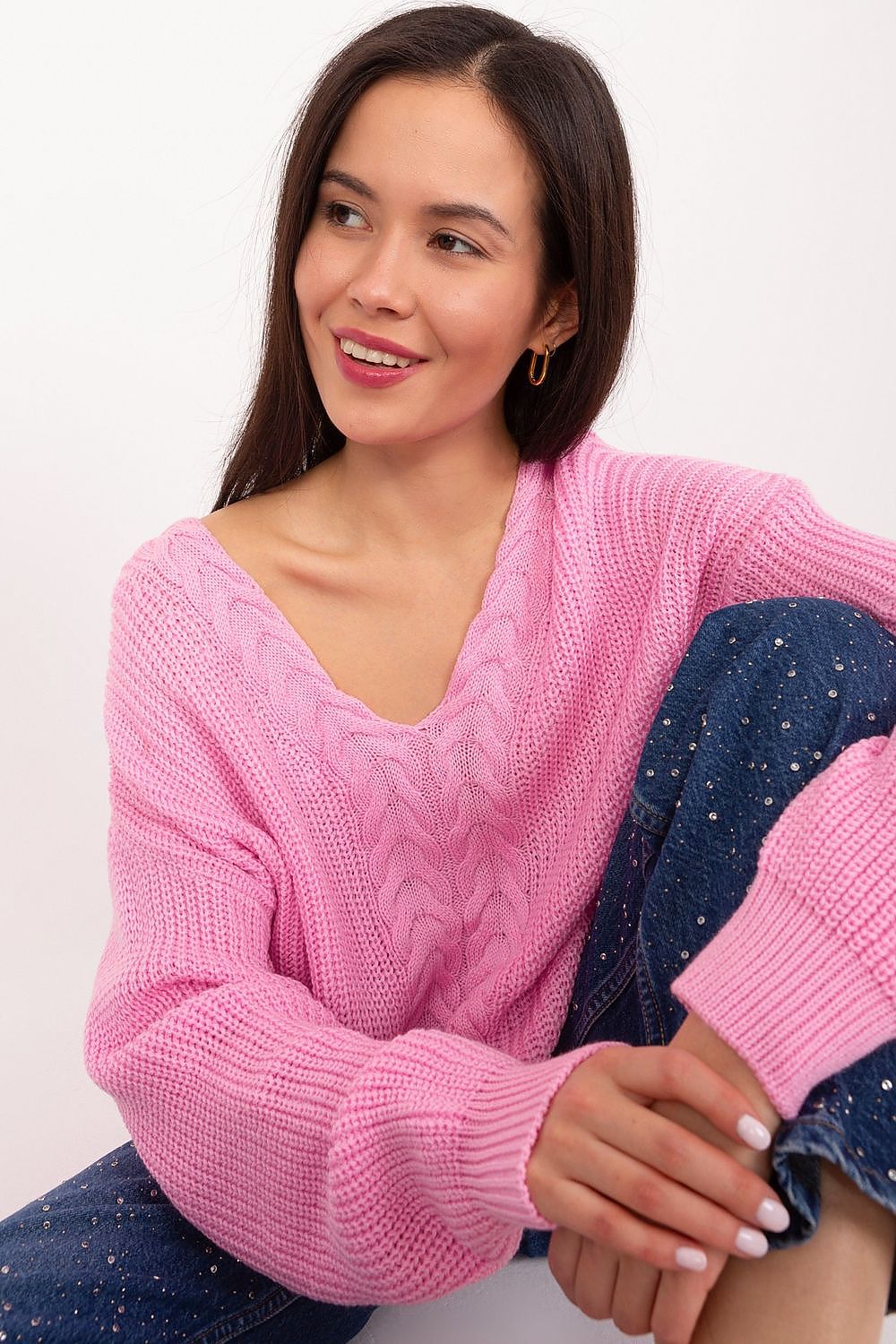 Elegant Textured V-Neck Women's Sweater