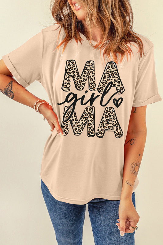 MAMA GIRL Round Neck Short Sleeve T-Shirt Tan