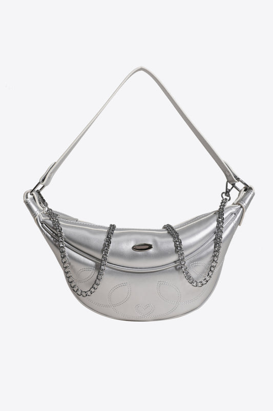 PU Leather Shoulder Bag Silver One Size