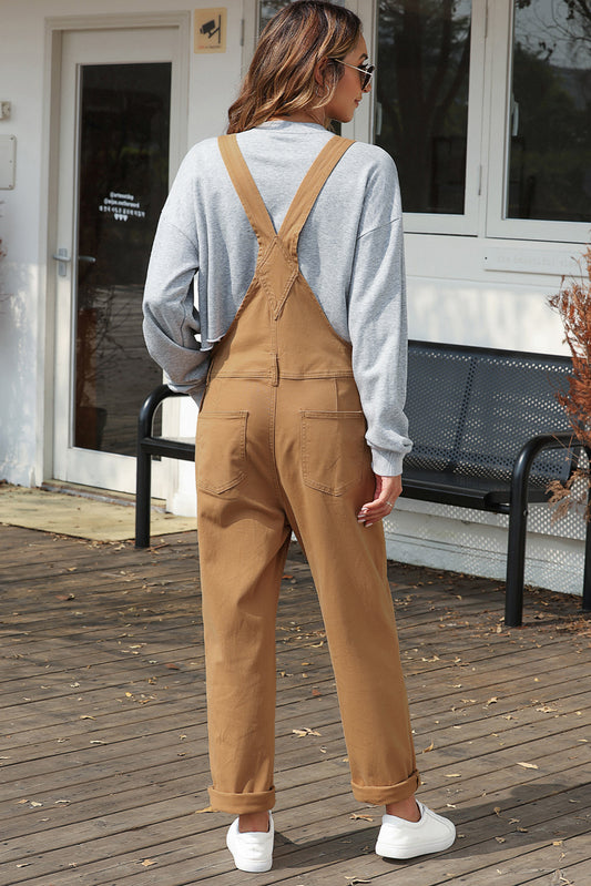 Wide Strap Buttoned Straight Overalls