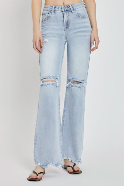 RISEN Full Size High Rise Distressed Wide Leg Jeans Light