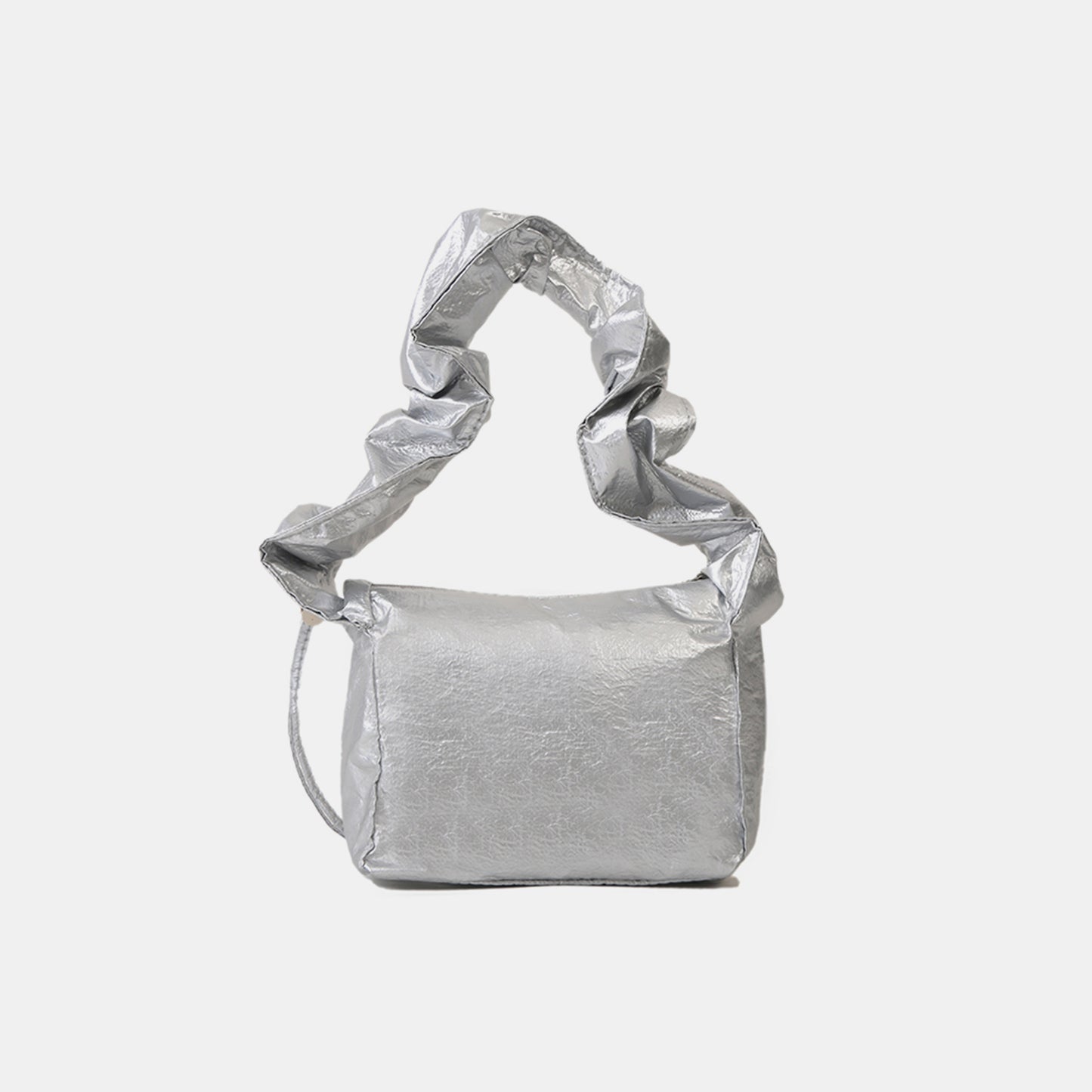 PU Leather Drawstring Shoulder Bag Silver One Size