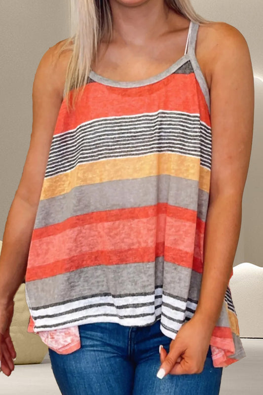 Color Block Round Neck Cami Orange