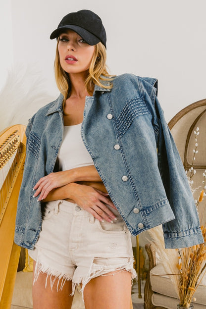 BiBi Button Up Long Sleeve Denim Jacket DENIM