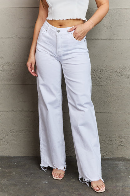 RISEN Raelene Full Size High Waist Wide Leg Jeans in White White