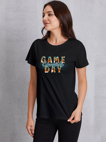 COWGIRLS GAME DAY Round Neck Short Sleeve T-Shirt Black