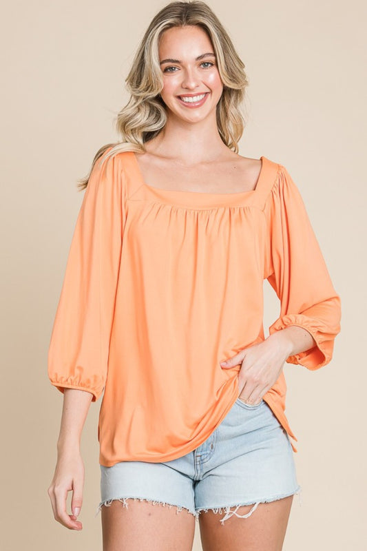 Culture Code Square Neck Puff Sleeve Top Salmon