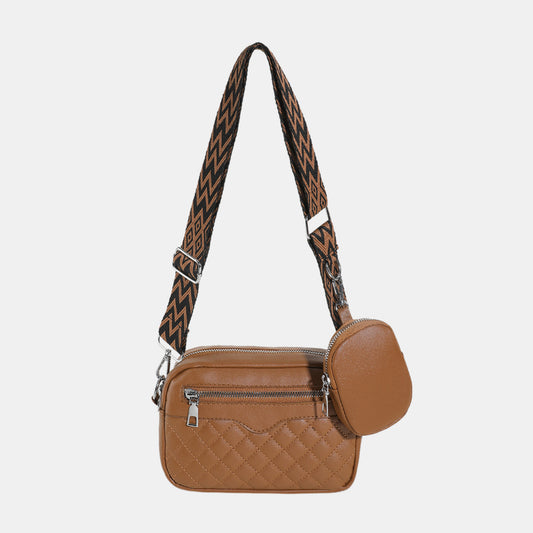 Stitching PU Leather Shoulder Bag Caramel One Size