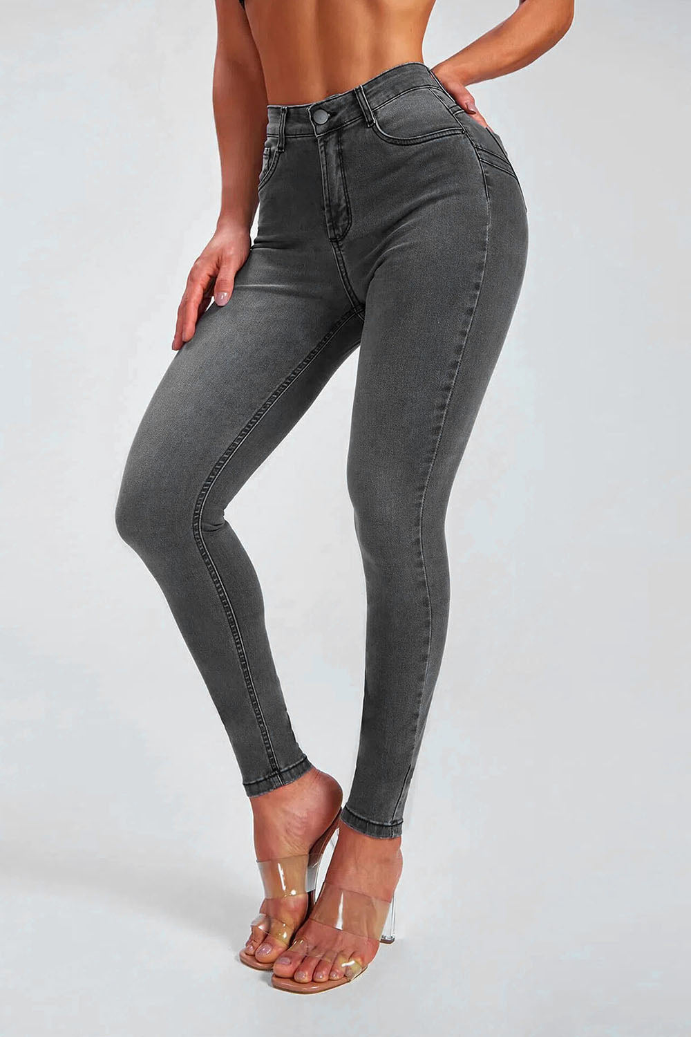 Buttoned Skinny Jeans Dark Gray