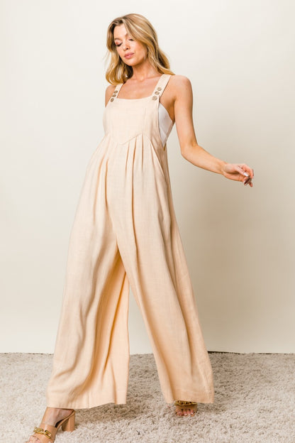 BiBi Texture Sleeveless Wide Leg Jumpsuit Oatmeal