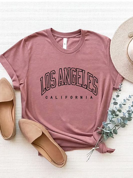 LOS ANGELES CALIFORNIA Round Neck T-Shirt Dusty Pink