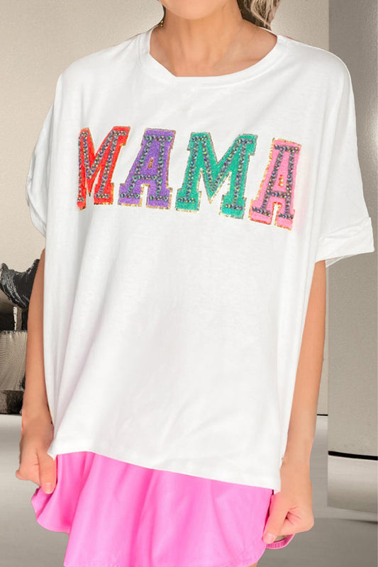 MAMA Round Neck Short Sleeve T-Shirt White