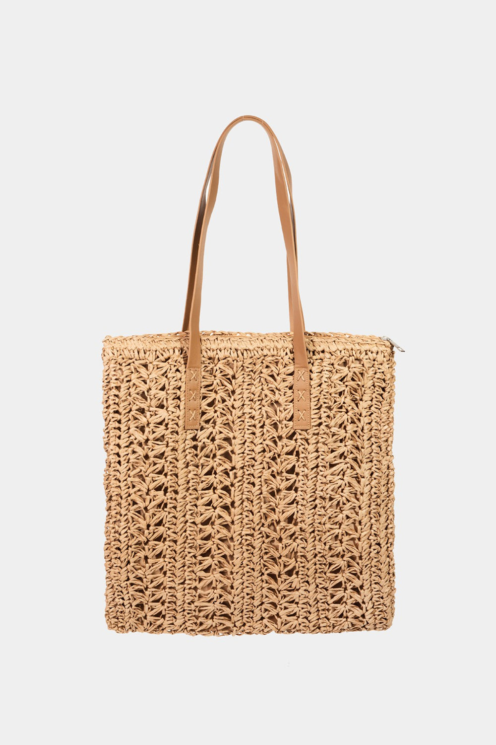 Fame Straw Braided Tote Bag Khaki One Size