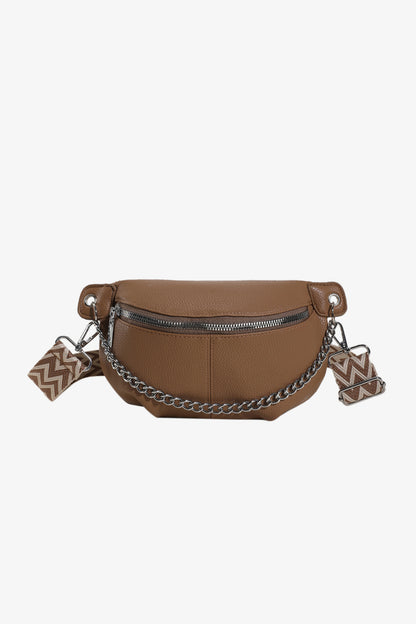 PU Leather Sling Bag Khaki One Size