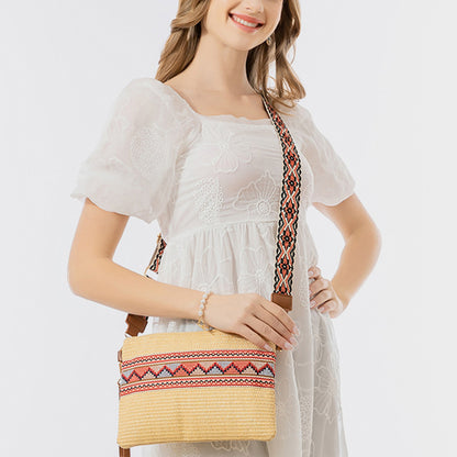 Geometric Straw Weave Crossbody Bag Tan One Size