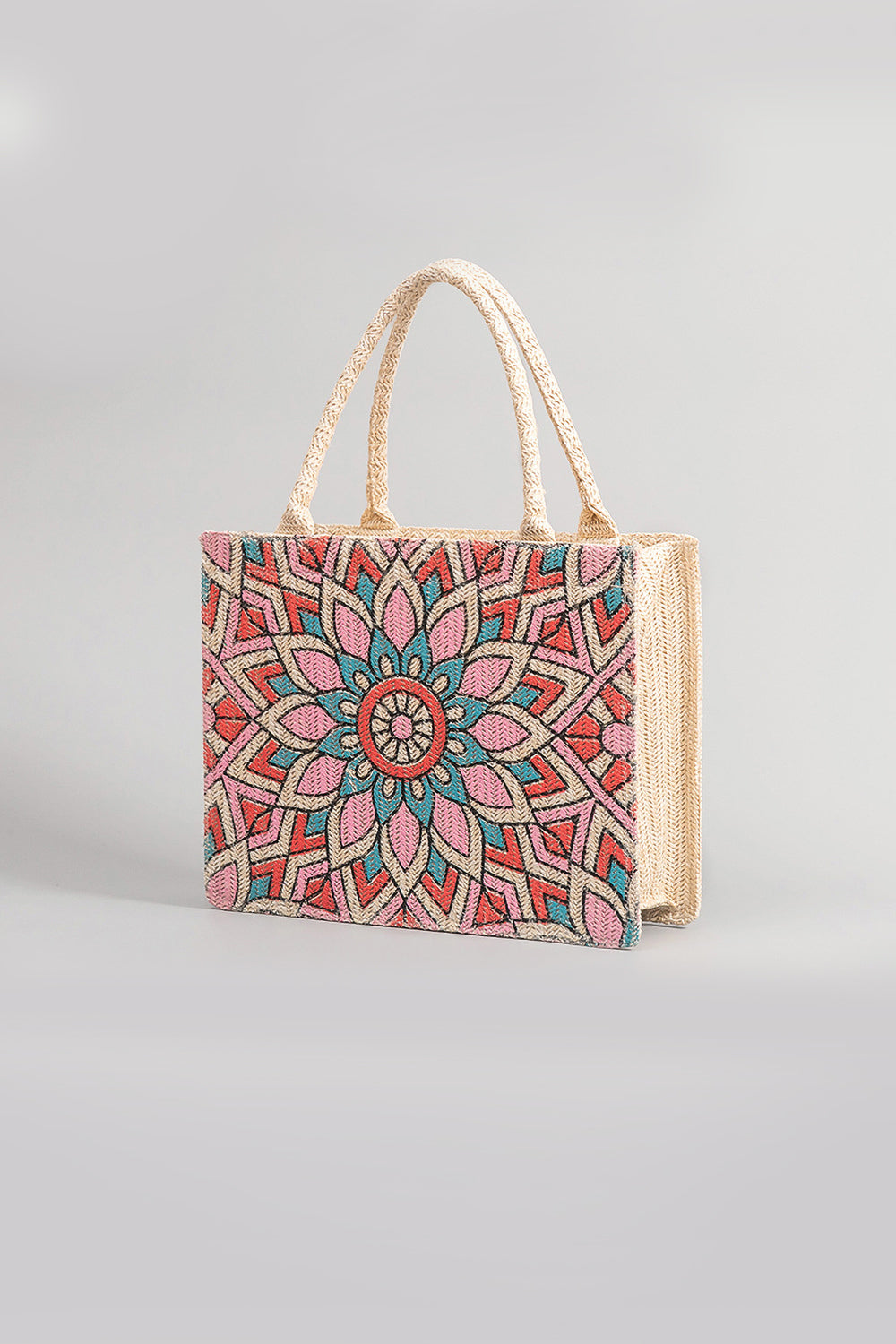 Flower Straw Weave Tote Bag