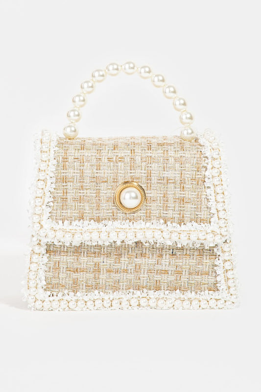 Fame Pearly Trim Woven Handbag IV One Size